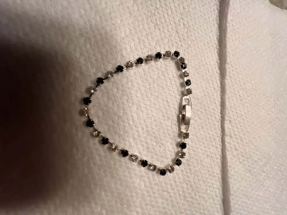 Silver-Tone Alternating Black and Clear Rhinestone Tennis Bracelet with Box Clas